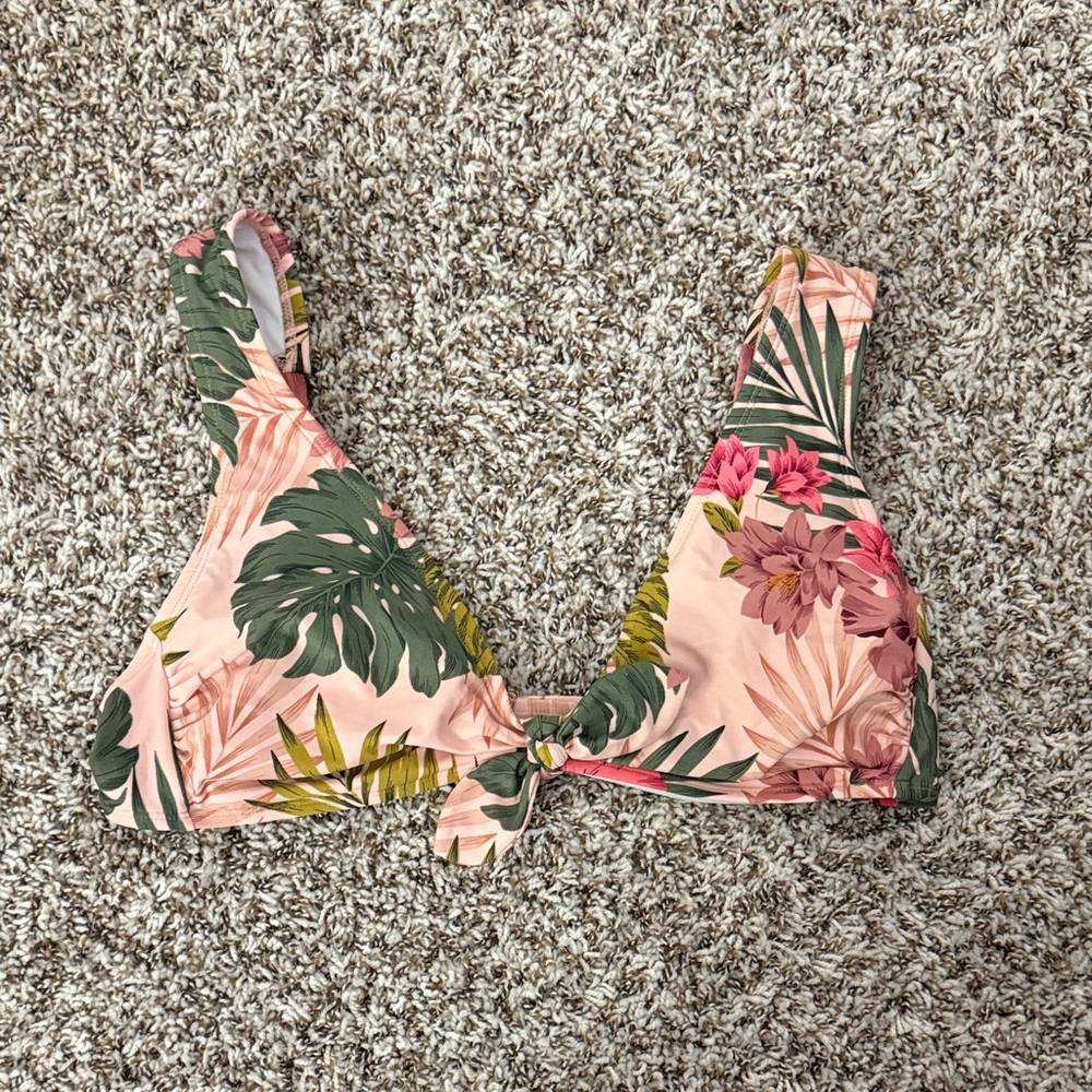 Kona Sol Tropical Print Bikini Top - Pink and Green